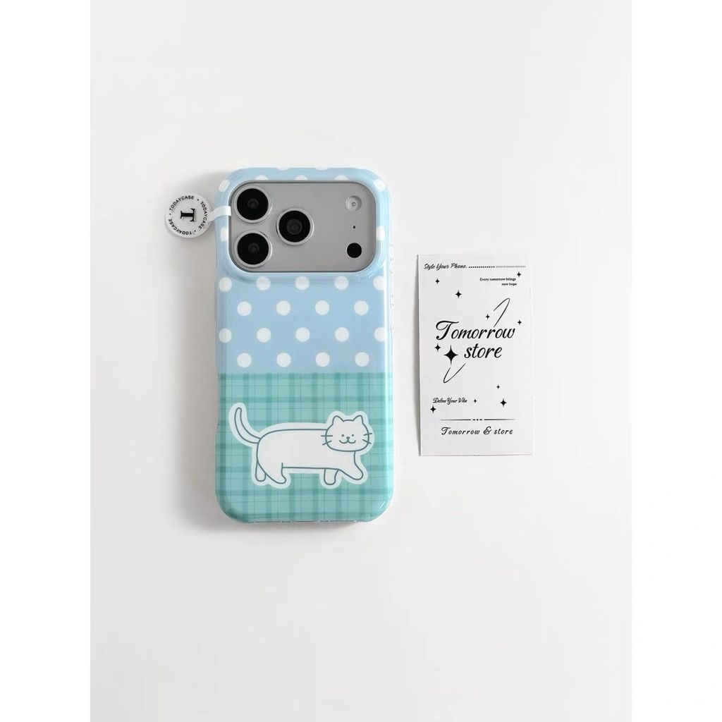 Patchwork Polka Dot Cat เคสน่ารักสไตล์เกาหลีเข้ากันได้กับ iPhone 17 Pro Max 16 Pro Anti Drop