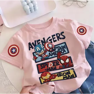 เสื้อยืดเด็กผ้าฝ้ายแท้แขนสั้น ลายปัก Marvel Avengers อเวนเจอร์ส รวมฮีโร่ กัปตันอเมริกา สไปเดอร์แมน ไอรอนแมน