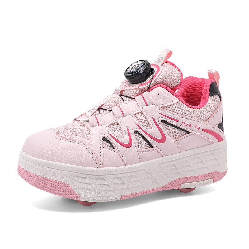 [สต็อก] Double Wheel Boys Girls Sports Pulley Shoes Spring Walking Wheel Skates
