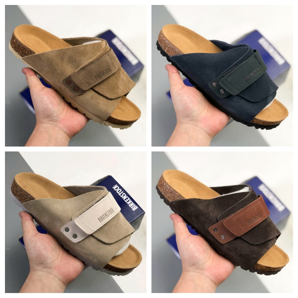 BIRKENSTOCK Kyoto Men Women Suede Velcro Single Strap Sandals รองเท้าลําลองจอแสดงผล