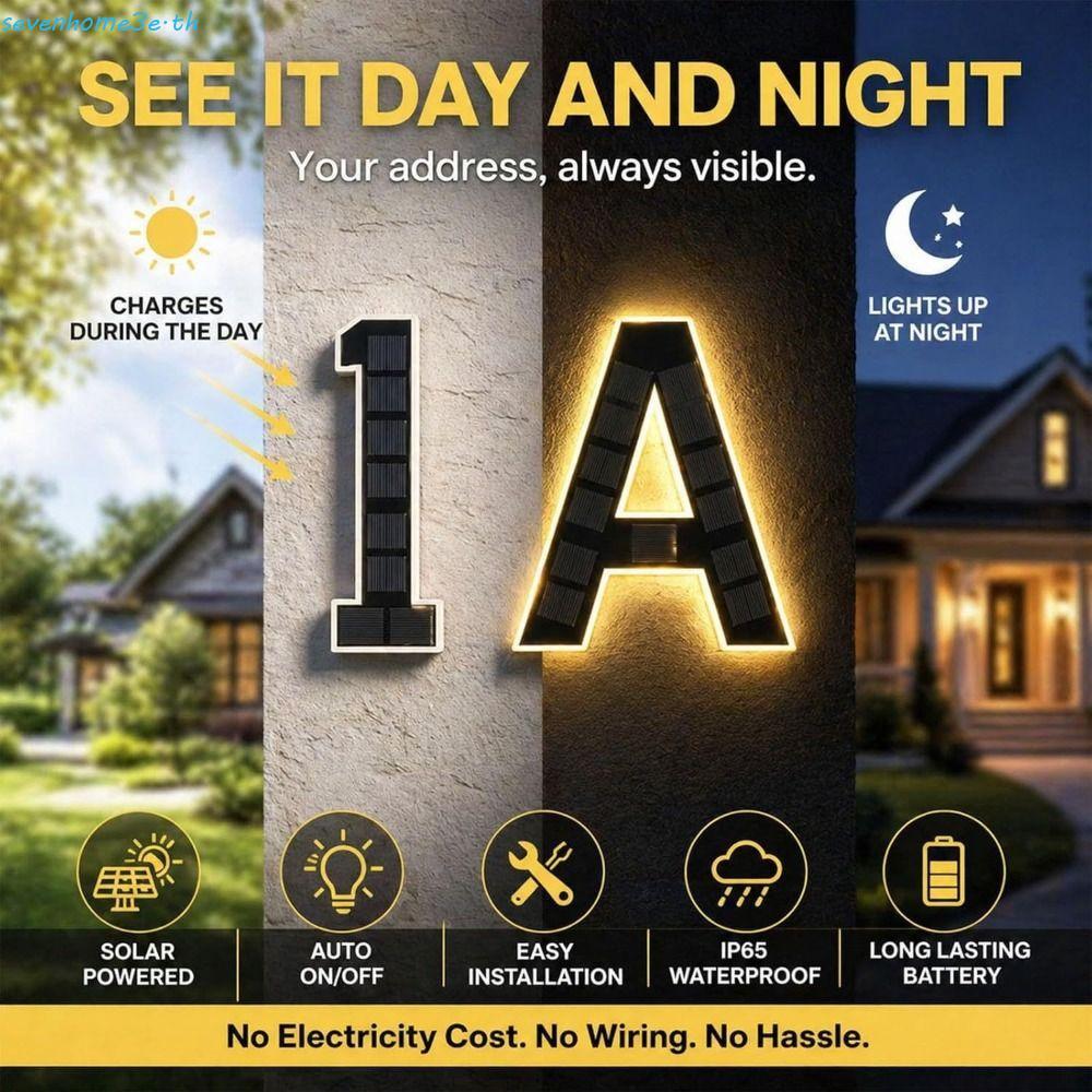 SEVENHOME3E LED House Number Plaque, 4.7 นิ้ว,6.7 นิ้ว.9 นิ้ว Highlighting Solar Lighted House Numbe