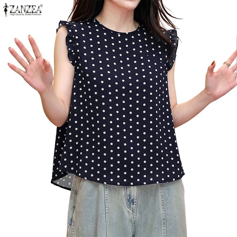 ZANZEA ใส่ ซานเซีย ผู้หญิงเกาหลีฤดูร้อนสบายๆเก๋ลูกเรือคอนัวเนียแขนลายจุดหลวมถังหวาน — صورة 6
