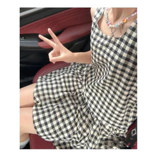 Lalita ชุดเดรสสั้นผู้หญิง ชุดสวย ชุดเดรสลําลองลายสก๊อต เดรสแฟชั่น
