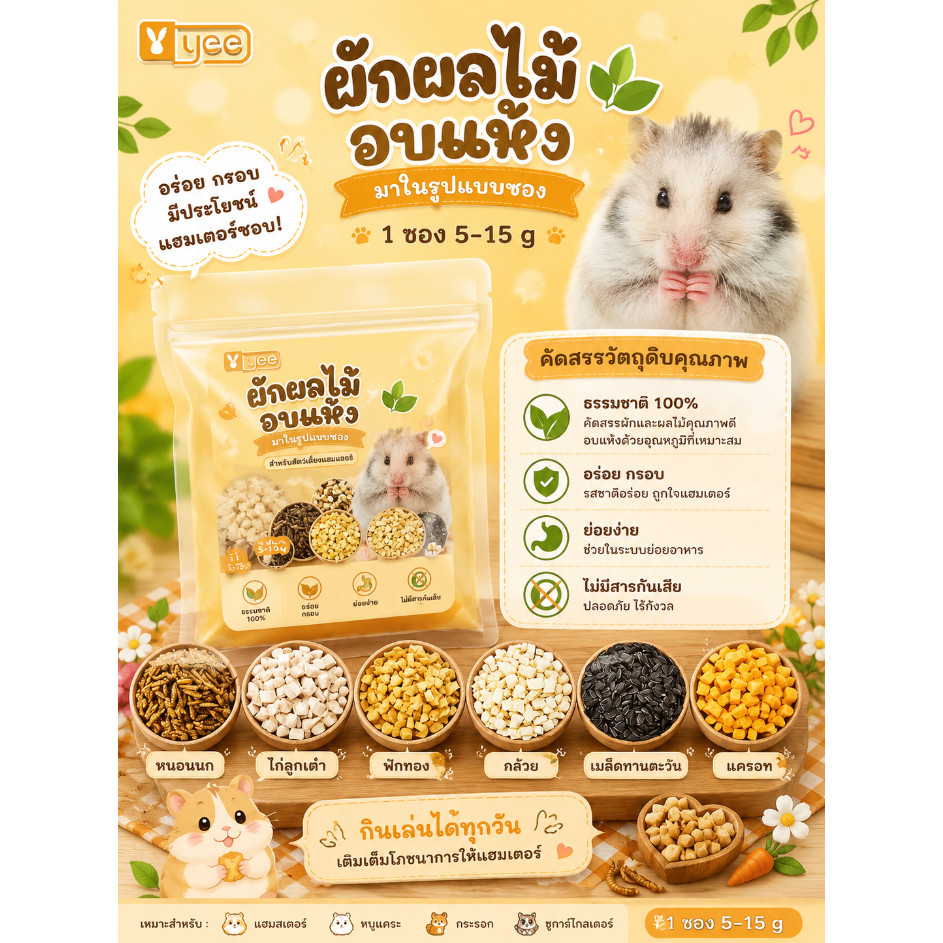 [ crazy pet shop ] ผักผลไม้อบแห้ง หลากหลายรสชาติ สำหรับสัตว์เลี้ยงแฮมสเตอร์ทุกสายพันธุ์