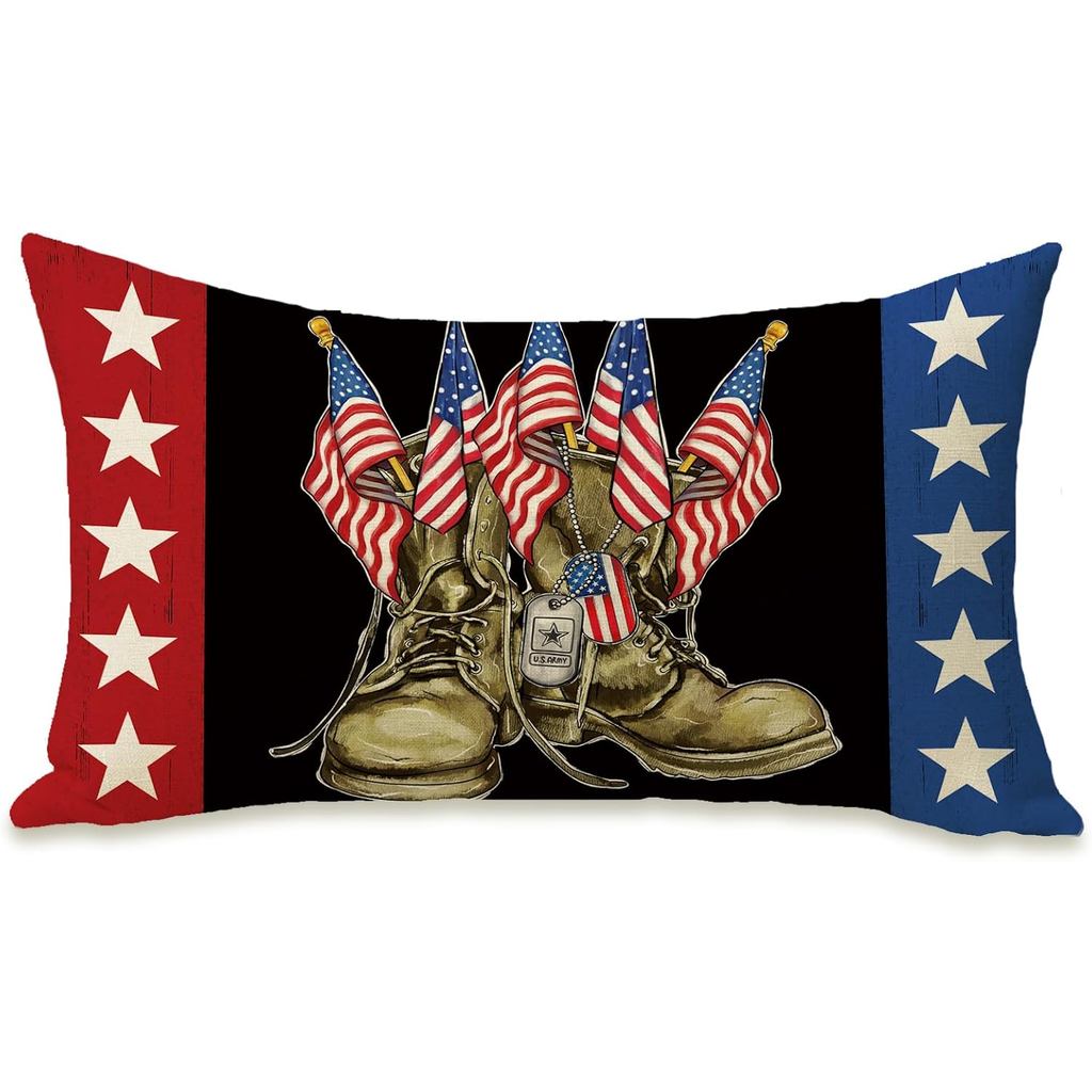 Farendom Memorial Day ทหารรองเท้าเอวตกแต่งสี่เหลี่ยมผืนผ้าหมอน 12 x 20, 4th of กรกฎาคม Patriotic Ame