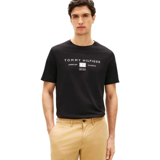 Tommy Hilfiger เสื้อยืด ผู้ชาย รุ่น MW0MW42365 BDS - สีดำ ทรง Regular