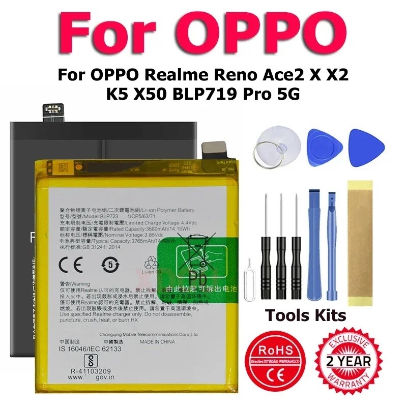 XDOU ใหม่ BLP719 BLP723 BLP749 BLP751 BLP777 BLP783 แบตเตอรี่สําหรับ OPPO Realme Reno Ace2 X X2 K5 X