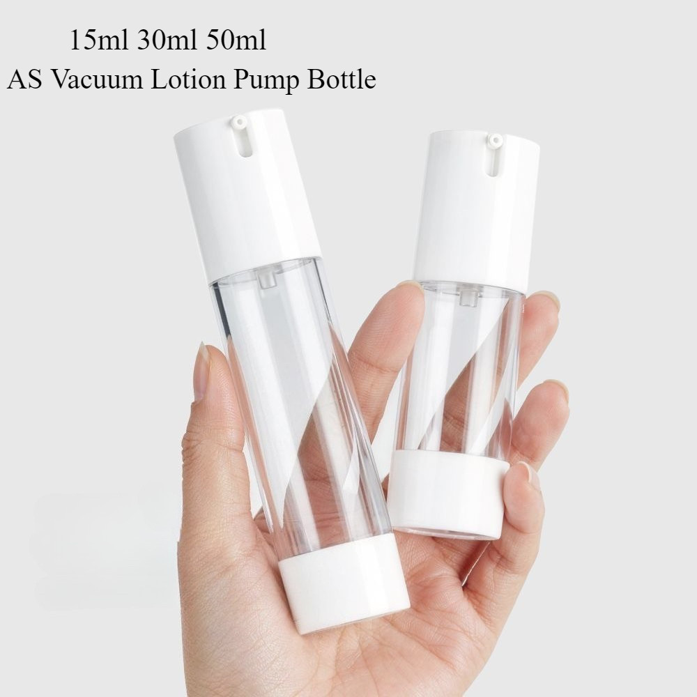 15ML 30ML 50ML AS ปั๊มโลชั่นสูญญากาศแบบพกพาเดินทางตัวอย่างคอนเทนเนอร์ Airless U รูปร่างปั๊มขวด