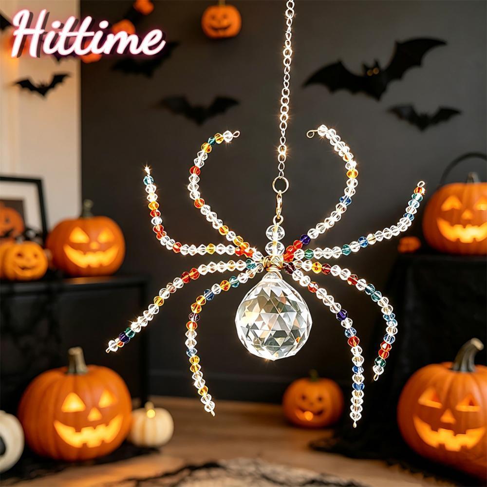 HITTIME คริสตัลที่มีสีสันลูกปัด Spider & Spider Web เครื่องประดับเพิร์ลแก้ว Spider จี้ Gothic Creati