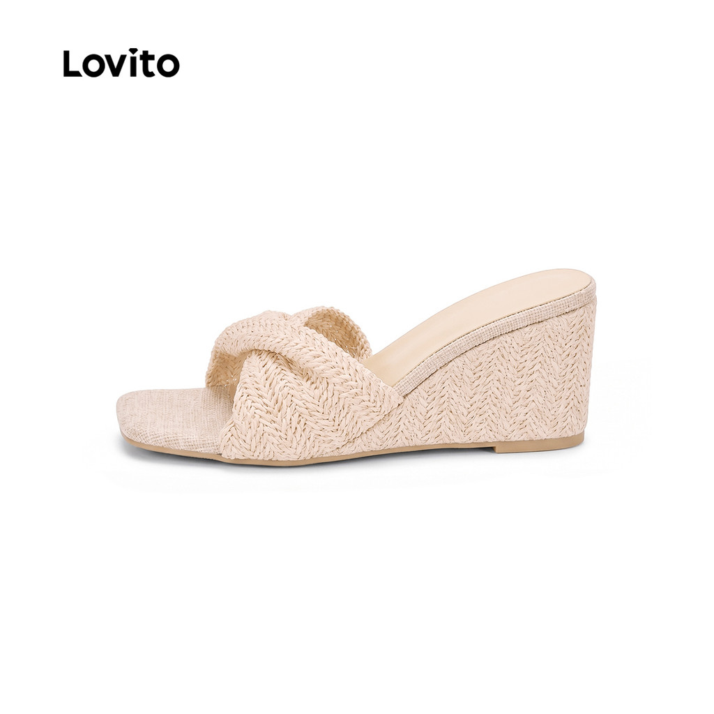 Lovito حذاء كعب ويدج — بيج — صورة 2