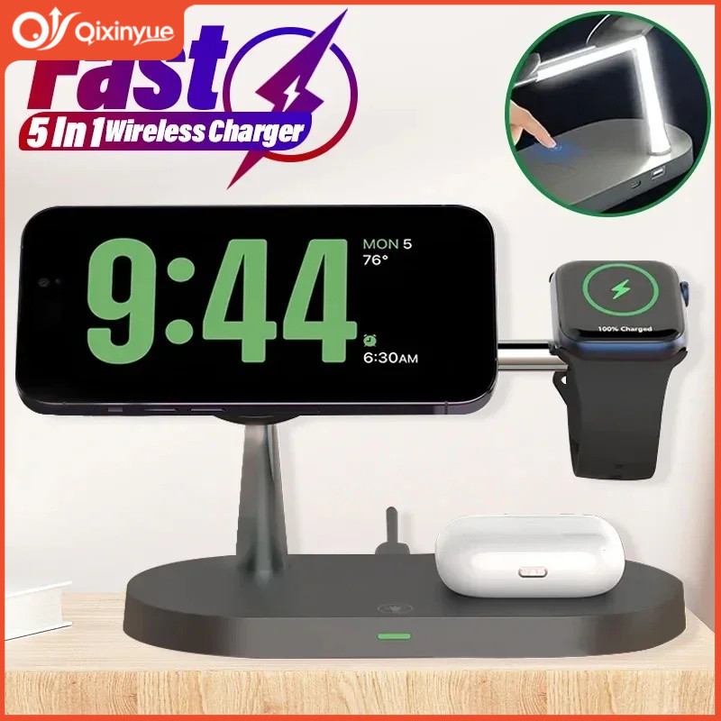 QXY3-in-1 แท่นชาร์จไร้สายแบบแม่เหล็กสําหรับ iPhone 12-17, สถานีชาร์จเร็วสําหรับ Apple Watch Series 1