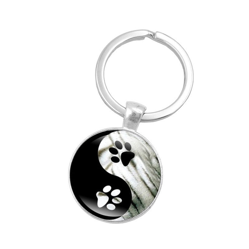 Tai Chi Yin Yang Cat Paw Dog Paw พิมพ์เวลาอัญมณีพวงกุญแจสัตว์เลี้ยงองค์ประกอบกระเป๋ารถจี้อุปกรณ์เสริ