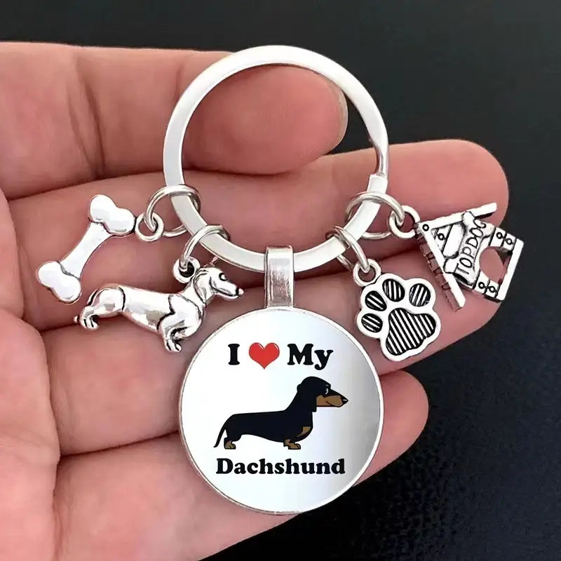 Dachshund พวงกุญแจสุนัขโลหะผสมสังกะสีสัตว์เลี้ยงลูกสุนัข Charm แหวนกุญแจกระดูก Paw House จี้ของขวัญข