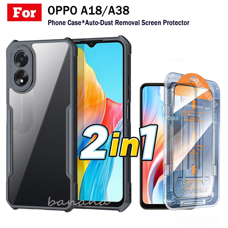 2IN1 ComboสําหรับOPPO A18 A38 A16 A17 A15 กันกระแทกอัตโนมัติกําจัดฝุ่นกระจกนิรภัยAnti Crackแบบเต็มหน