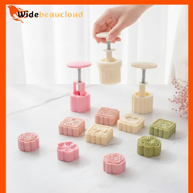 Widebeaucloud Mooncake แม่พิมพ์ชุดน้ําหนักเบาแบบพกพา 1 แม่พิมพ์ 5 แสตมป์เกรดอาหาร Non-Sti DIY เครื่องมืออบสําหรับงานปาร์ตี้อบกลางแจ้ง Nice