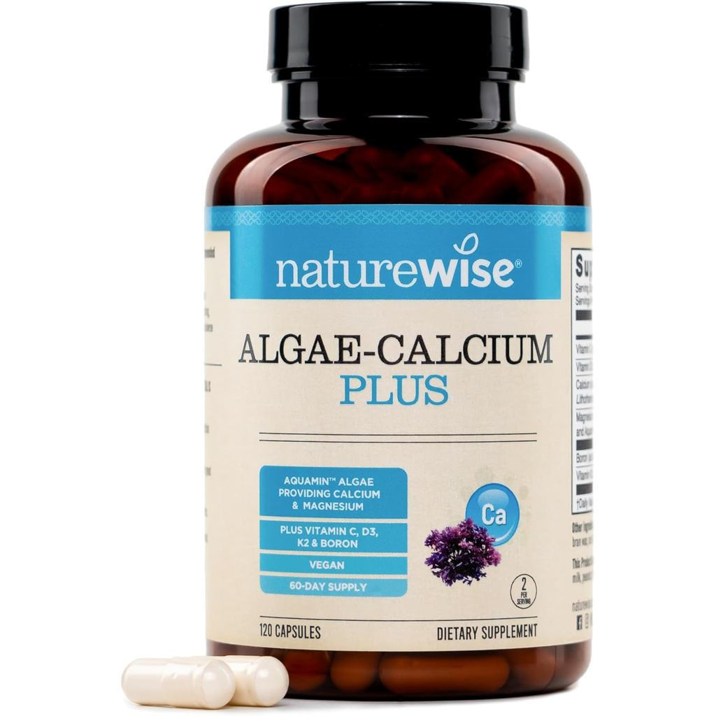 NatureWise Algae Calcium Plus - with Aquamin Calcium, Magnesium, Vitamin C, D3, และ K2 - อาหารเสริมแ