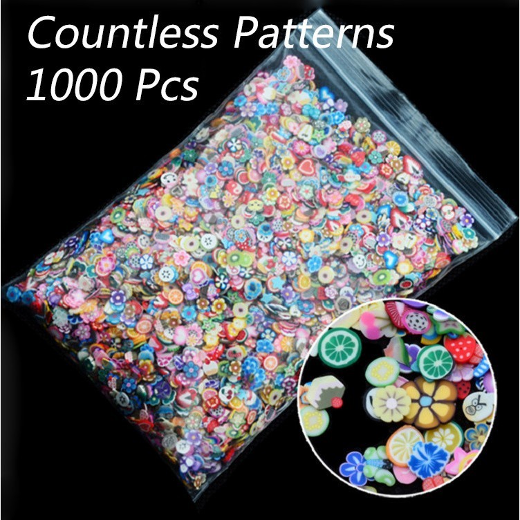 1000 ชิ้น/แพ็คเล็บ 3D ผลไม้หัวใจ Tiny Fimo ชิ้น Polymer Clay เล็บสติกเกอร์