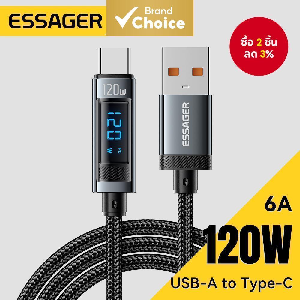 สายชาร์จข้อมูลดิจิตอล Essager 120W PD ชาร์จเร็วพิเศษ 6A สําหรับ Xiaomi 14Pro Redmi K70 POCO X6 3Pro IPhone15 LED