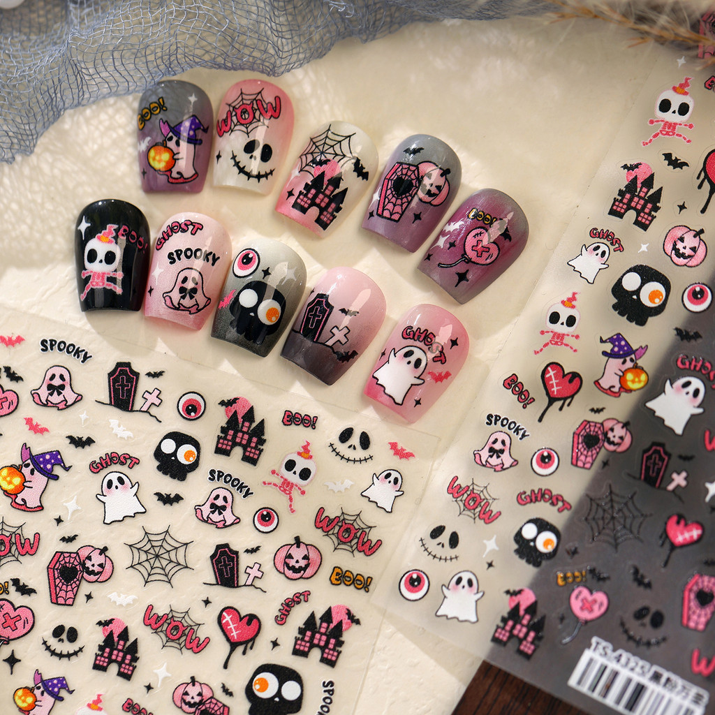TENSOR Ghost ฮาโลวีนเล็บสติกเกอร์ TS4323 4324 4325 ฟักทอง Skull Spider Web Bat Castle
