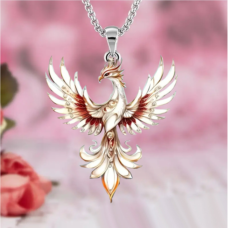 Lucky Phoenix สร้อยคอ 2D เครื่องประดับอะคริลิคแบนการ์ตูน Fire Rebirth Phoenix สร้อยคอ 9QA8