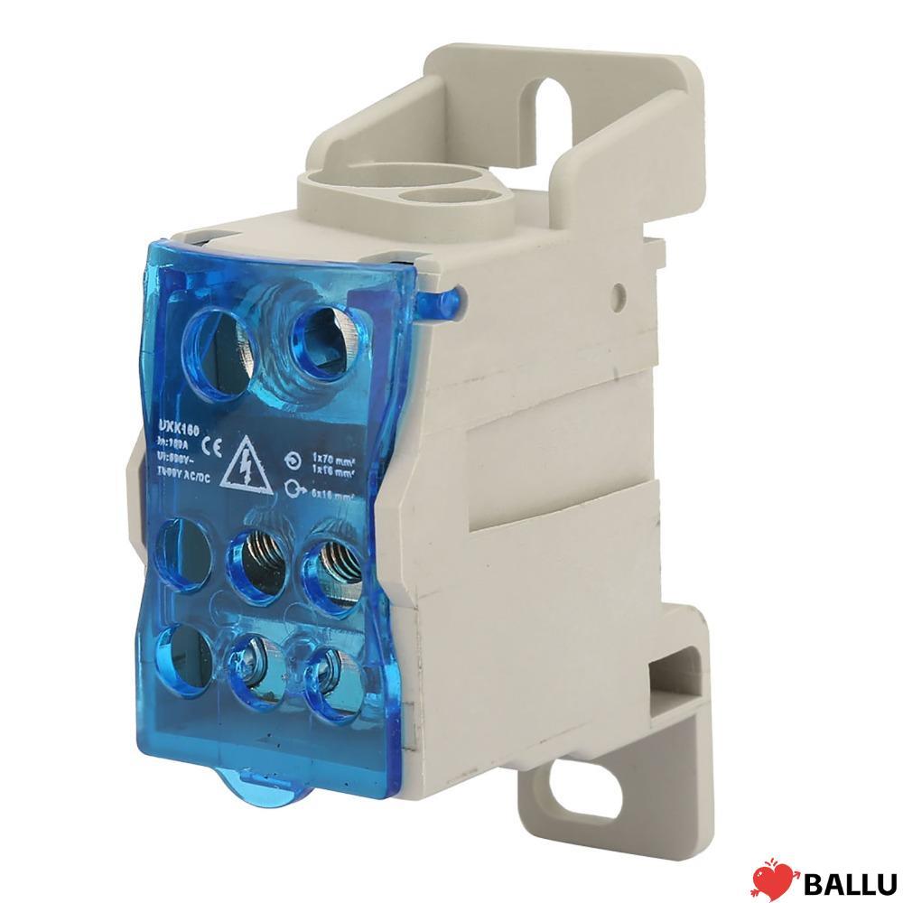 BALLU UKK160 DIN Rail Terminal Block Box, 160A Blue Distribution Box, ทนทาน 690V ติดตั้งง่ายขั้วต่อส