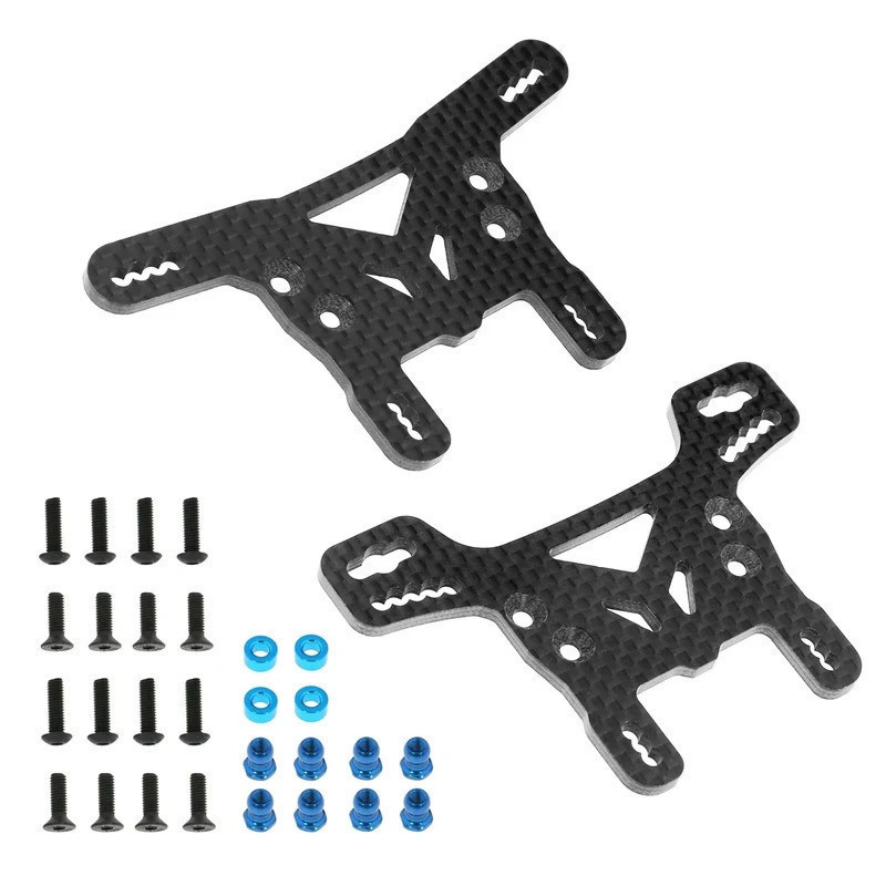 1 ชุดคาร์บอนไฟเบอร์ด้านหน้าและด้านหลัง Shock Tower แผ่นสําหรับ 1/10 Tamiya XV02 XV-02 Pro 58707 RC ร