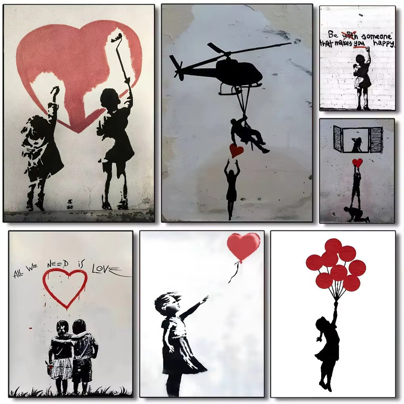 1PCS frameless Canvas paintingB-Banksy Graffiti Artwork Painting Poster HD canvas painting home livi