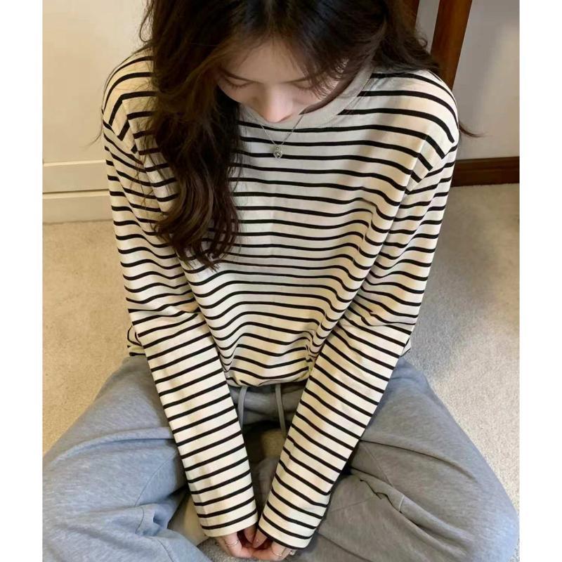 Rola เสื้อยืดลายทางแขนยาว ผู้หญิง ทรงหลวม ใส่ลำลอง สไตล์เกาหลี