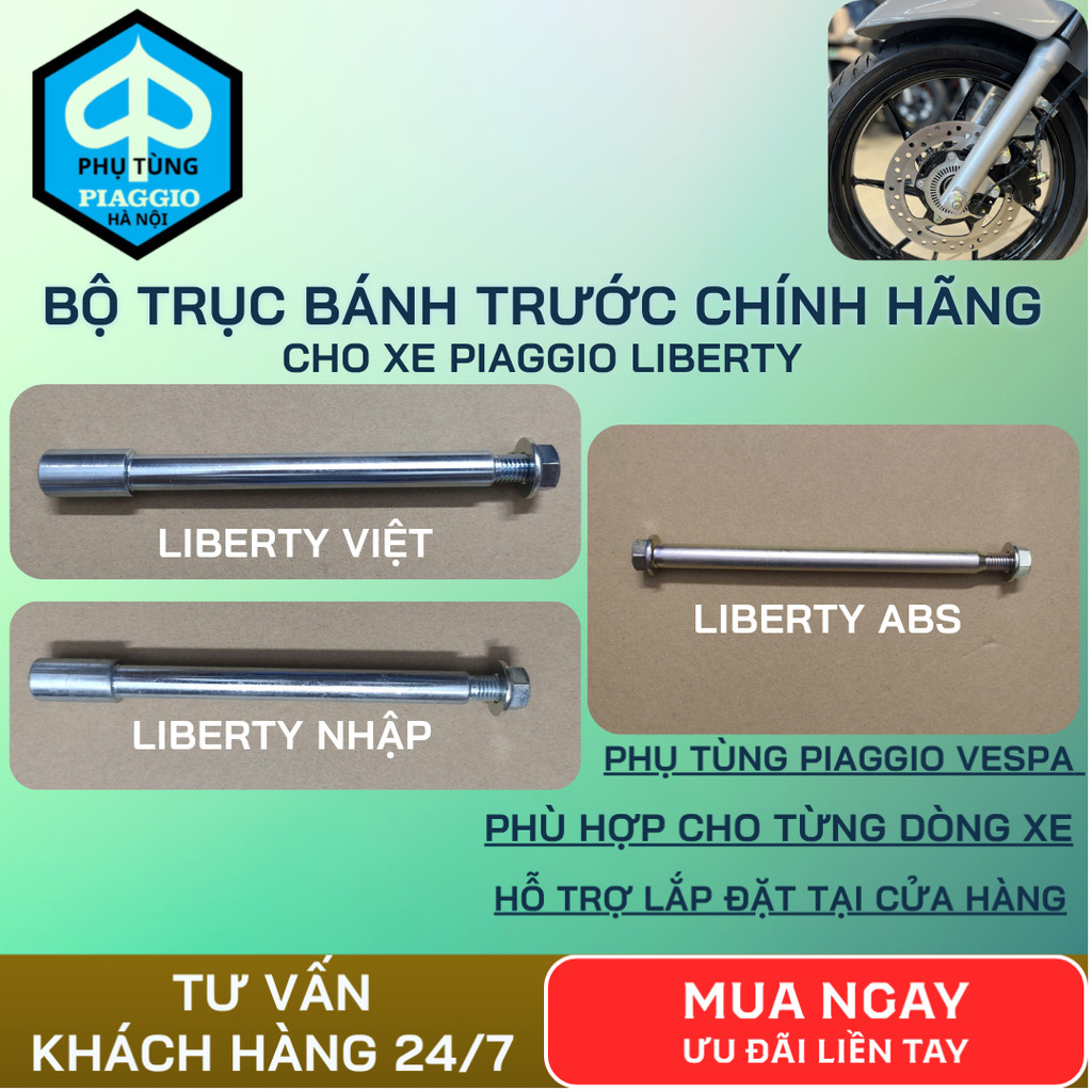 ชุดเพลาและสกรูล้อหน้า Piaggio Liberty ของแท้: Liberty Viet, Liberty ABS Piaggio Hanoi อะไหล่