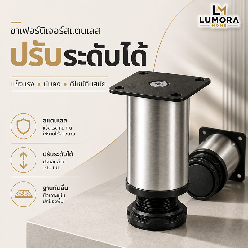 ขาเฟอร์นิเจอร์สแตนเลส ขาโต๊ะ ขาตู้ ปรับระดับได้ 6-30ซม. ขารองเฟอร์นิเจอร์ กันลื่น แข็งแรง สำหรับโต๊ะ ตู้ เตียง โซฟา