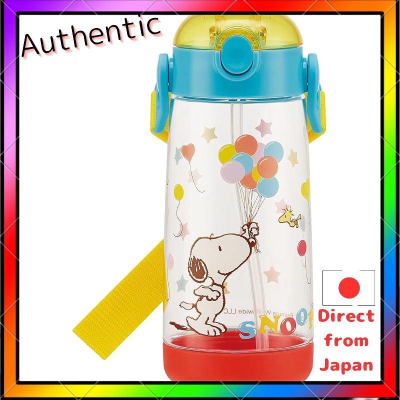 Skater Kids Straw Water Bottle 480ml One-Touch Silicone Snoopy Clear Bottle