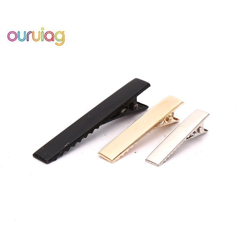 [OUR] 100 ชิ้น Bla Hairclips เดี่ยวง่ามจระเข้ Hairpin การตั้งค่าที่ว่างเปล่าคลิปผม