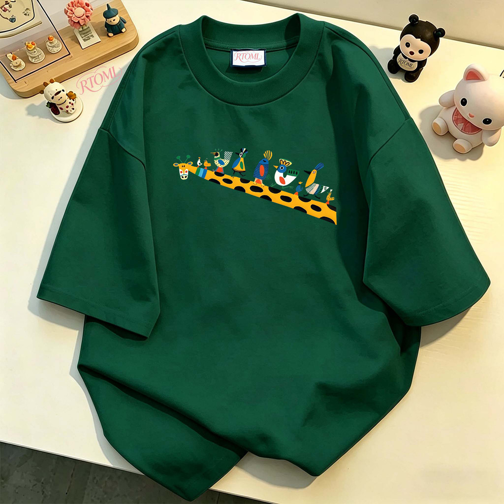 COD (Ho Chi Minh)RTOML taobao เสื้อยืดครอบครัวเสื้อยืดคอกลมยีราฟและนกจัด