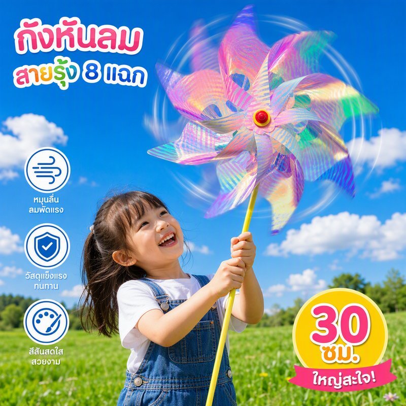 กังหันลม ของเล่นเด็ก แปดเหลี่ยม สีรุ้ง ลายทาง ดอกเล็ก วิบวับ DIY ตกแต่งสวน กลางแจ้ง งานอีเวนต์ โรงแรม รีสอร์ท