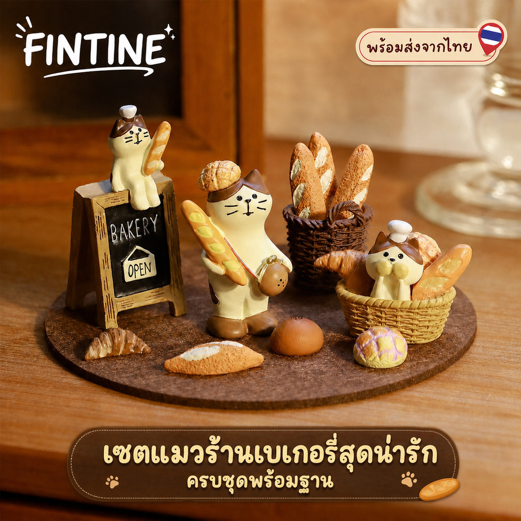 พร้อมส่งจากไทย|ตุ๊กตาแมวเรซิ่นตกแต่งโต๊ะ เซตร้านเบเกอรี่มินิ ของแต่งบ้าน คาเฟ่ ห้องนอน ของขวัญน่ารัก
