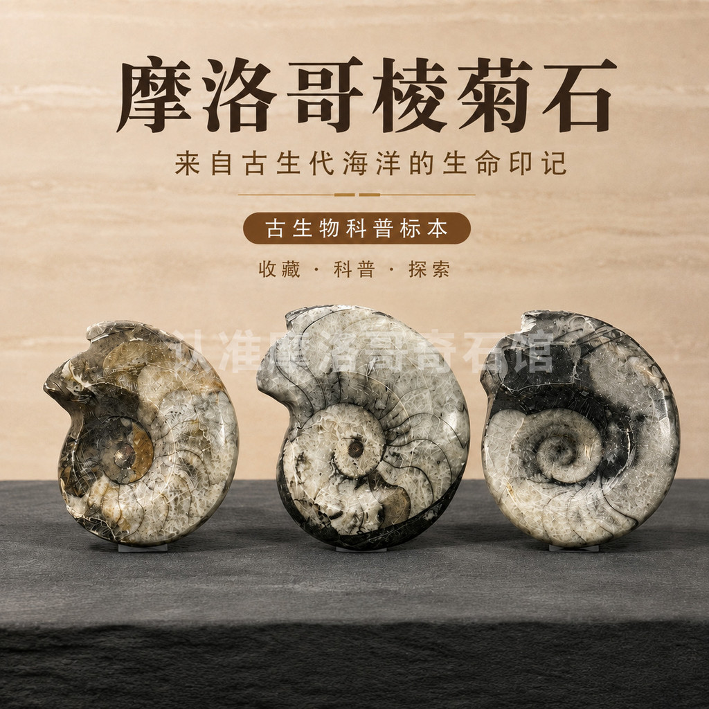 โมร็อกโก Ammonite ธรรมชาติโบราณ Biological Fossil Ammonite Fossil วิทยาศาสตร์การสอนตัวอย่างคอลเลกชัน