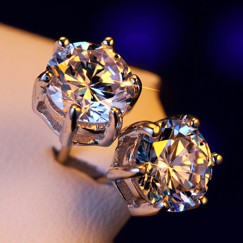 Pt950 Platinum ต่างหูผู้หญิง 18K ทองคําขาวต่างหูต่างหูหกกรงเล็บเครื่องประดับแท้เรียบง่าย