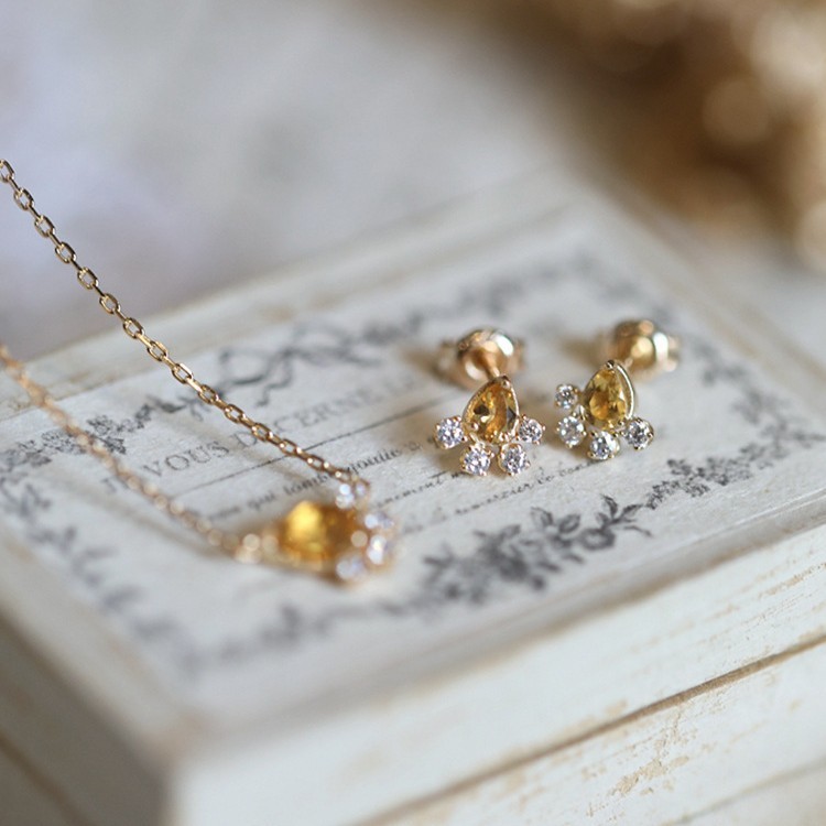 สร้อยคอต่างหูยุโรปอเมริกันทองสีเหลือง 14k Footprint แฟชั่นหรูหราหินภูเขาไฟ TP9G