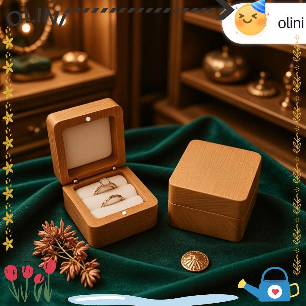 OLINI Ear Studs ,กํามะหยี่เรียบง่าย Jewlery เก็บแหวนไม้กล่อง,Retro ไม้ Jewlery Organizer แหวน