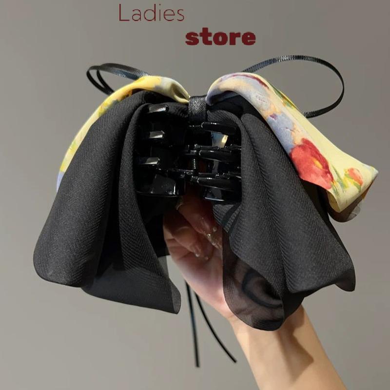 KTH Fashion Retro Print Bow Ponytail Clip Women French Elegant Hair Clip Shark Clip Hot