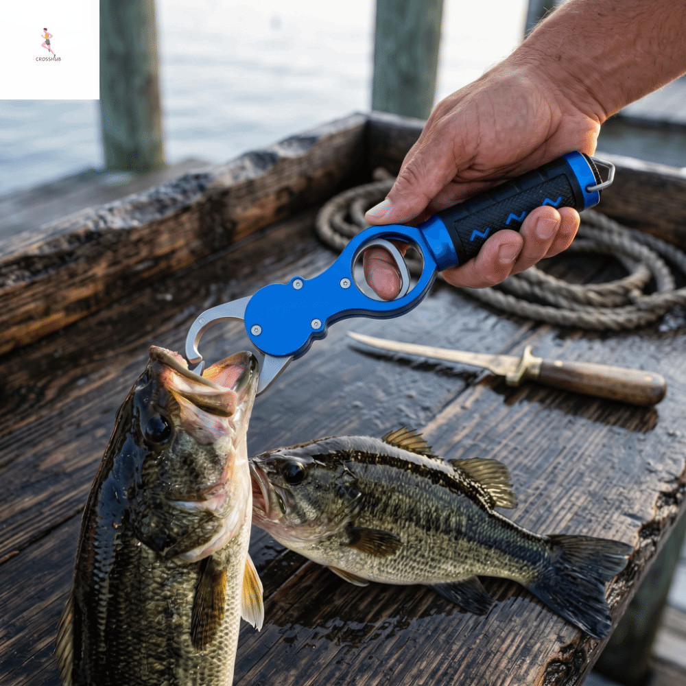 CROSS Fish Lip Gripper, อลูมิเนียมอัลลอยด์ลื่นจับตกปลา Gripper,แยกแหวนด้ามยาว Heavy Duty อุปกรณ์ตกปล
