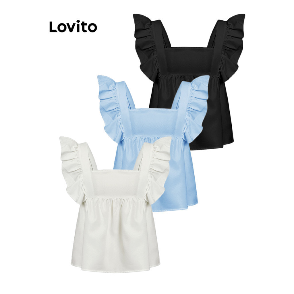 Lovito แคชชวล เสื้อกล้ามลําลองเปลือยหลังโบว์ธรรมดาสําหรับฤดูร้อน/เสื้อกล้ามฤดูใบไม้ผลิสําหรับผู้หญิง เกาหลี อินเทรนด์ LNA26132