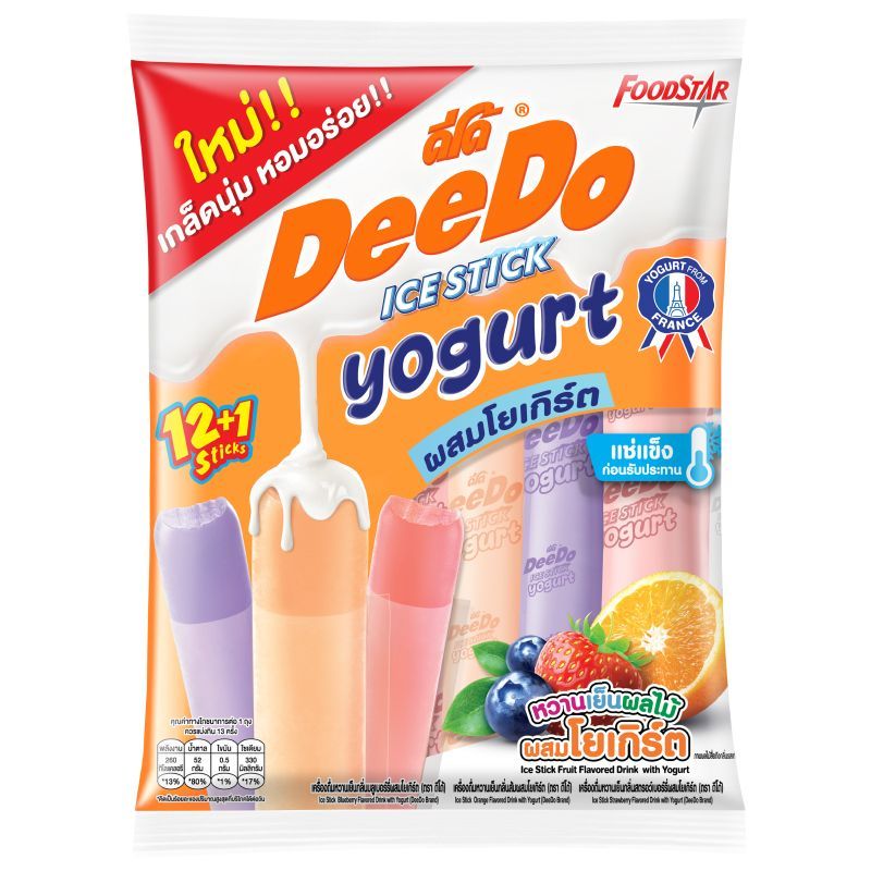 ดีโด้ไอซ์สติ๊กเครื่องดื่มหวานเย็นกลิ่นผลไม้ผสมโยเกิร์ต 420มล Deedo Ice Stick Yogurt 420ml [บาร์โค้ด 