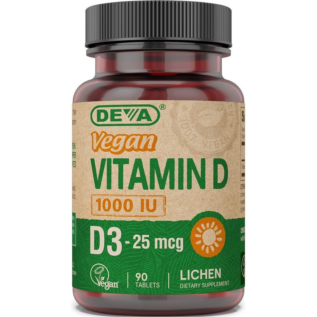 DEVA Vegan Vitamin D3 อาหารเสริม-Each Tablet บรรจุ 1,000 IU-รสช็อกโกแลต-เสริมจากพืชบก-รวม 90 เม็ด DU