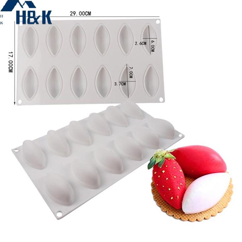 [H&K] 12 Cavity Silicone Cake Fondant Mold Form Quynelle Shaped Mould Mousse Cake Tool {th}