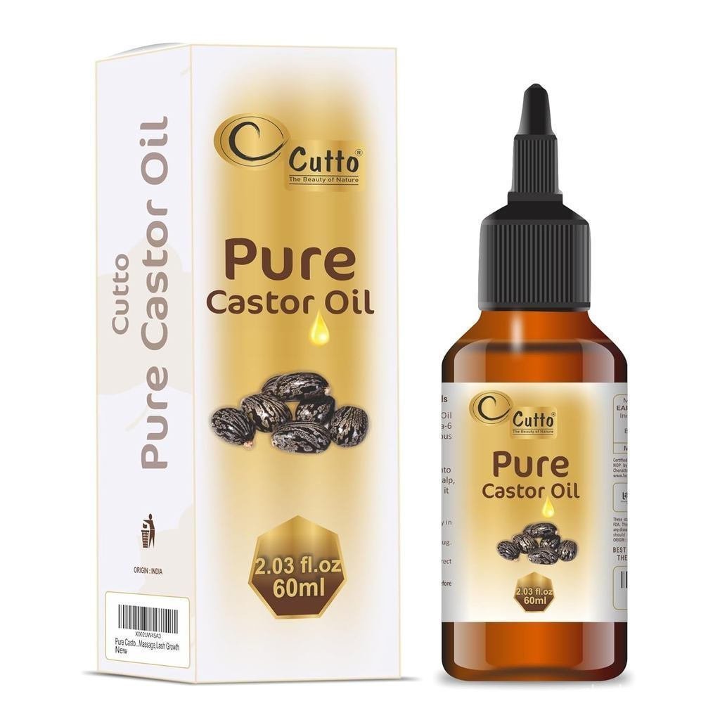Cutto Pure Castor Oil (2.03 ออนซ์เหลว/60ml) สกัดเย็น บริสุทธิ์ 100% ไม่ใช่พันธุกรรม ไม่มีสิ่งสกปรก พ