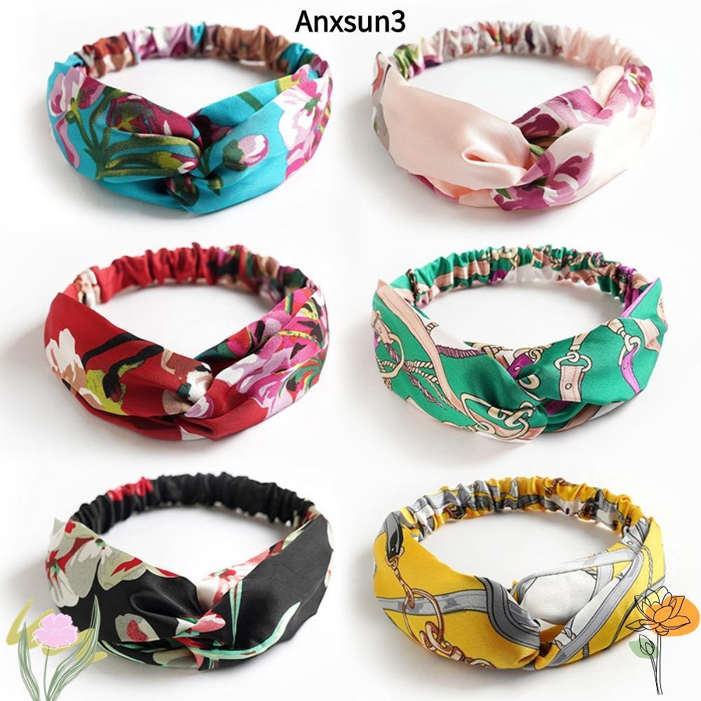 ANXSUN3 ที่คาดผม,ยุโรปและอเมริกาที่คาดผมโบฮีเมียน,ฤดูร้อนผ้าฝ้ายยืดยืดหยุ่นวินเทจข้ามผ้าโพกหัว Headwear กีฬากลางแจ้ง