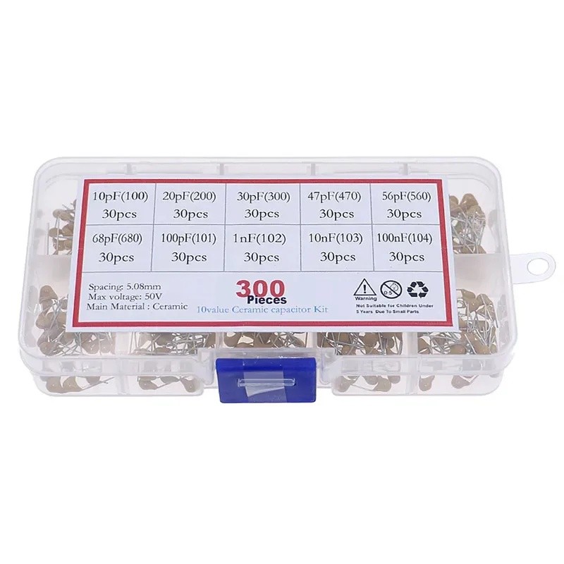300pcs 10value เสาหินเซรามิค Capacitor Assortment Kit Mixed pack กล่อง 50v 10pf 20pf 30pf 47pf 56pf 