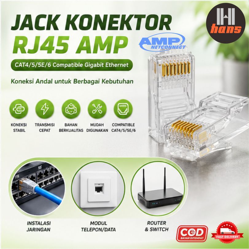 RJ45 AMP Connector NetConnect CAT5E CAT5 CAT4 CAT6 Gigabit Ethernet LAN RJ-45 RJ 45 Commscope Tyco