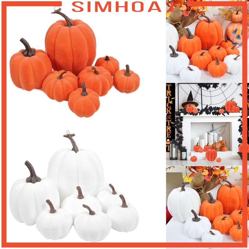 [Simhoa1] 7x ฟักทองเทียม Harvest Pumpkins Faux Fruit Display Foam Pumpkins for Party